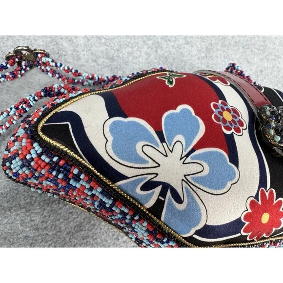 Mary Frances Beaded Crossbody Shoulder Bag Red Blue Floral Butterfly Embellished